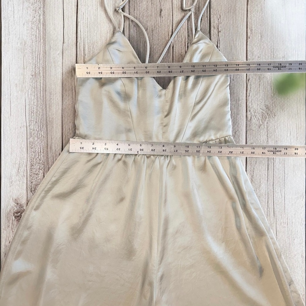 ZARA Women’s Mint Green Wide Leg Satin Jumpsuit ~ Size M - Picture 11 of 15